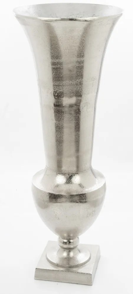 Loyd design magas ezüstszín hengeres fodros fém serleg szögletes masszív talppal 79x30x30cm