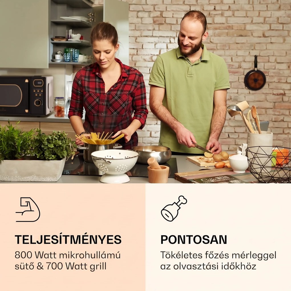 Klarstein Julieta, mikrohullámú sütő grillel, 20 l, 700 / 800 W, Ø 25,5 cm, 8 program