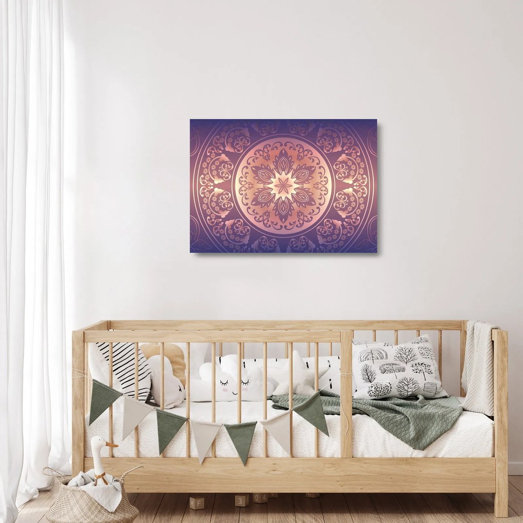 Kép - Mandala lila színátmeneten (üvegen) (70x50 cm)