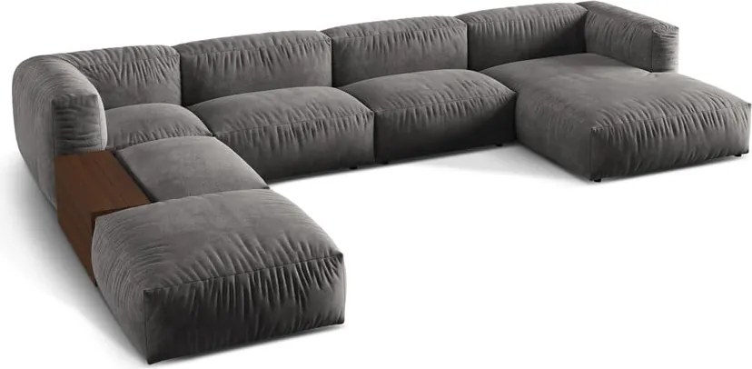 Szürke bársony moduláris sarokkanapé (bal oldali-U alakú) Martina – Micadoni