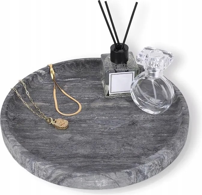 Kerek Márvány Tálca 25cm Fekete Szürke Márvány Gránit