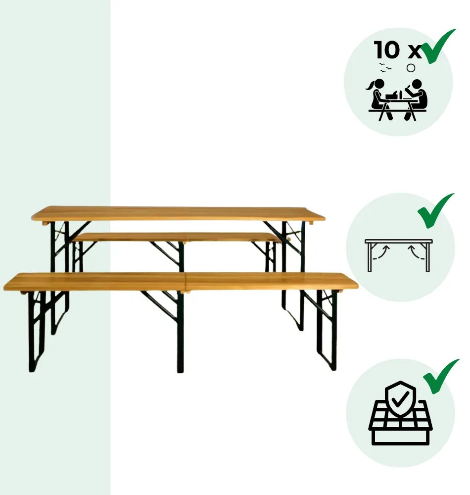 MAXI összecsukható sörpad készlet, 220cm, természetes barna Jurhan
