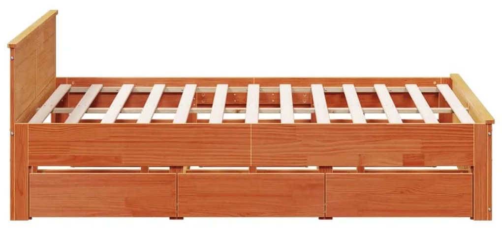 barna tömör fenyőfa ágy matrac nélkül fejtámlával 200 x 200 cm