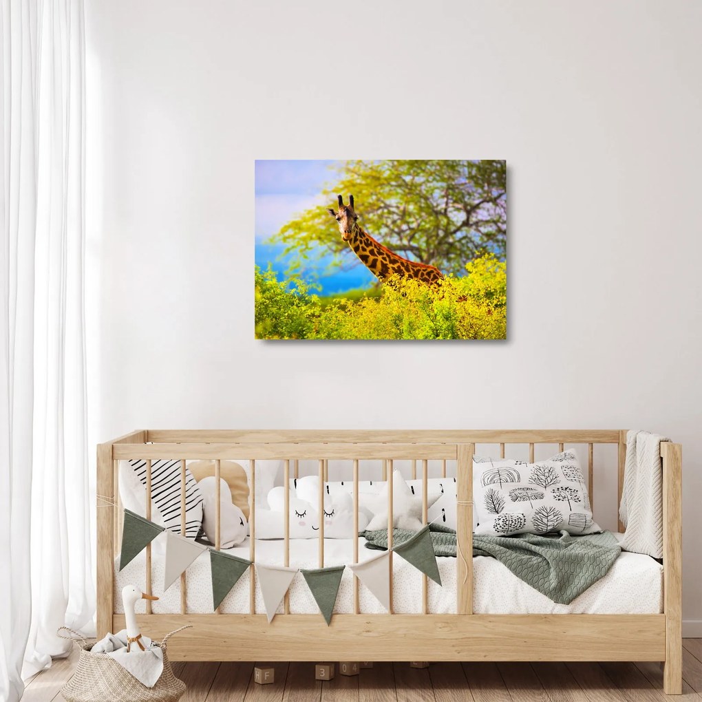 Egy kép egy zsiráfról Afrikában (üvegen) (70x50 cm)