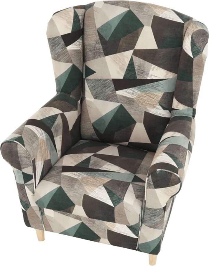 Füles fotel, szövet barna-zöld minta, CHARLOT
