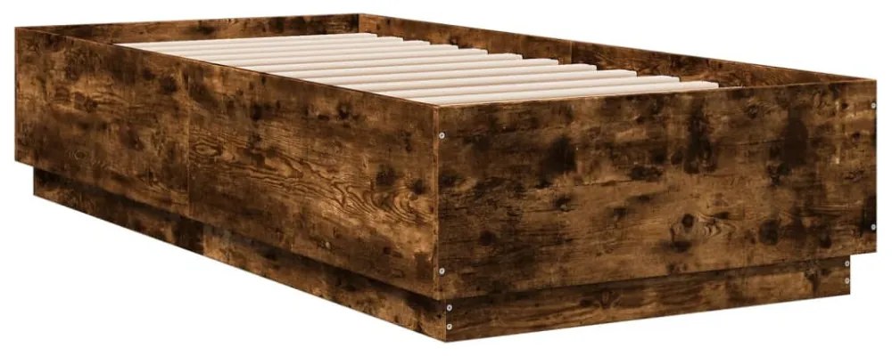 füstös tölgy színű szerelt fa ágykeret LED-del 90 x 200 cm