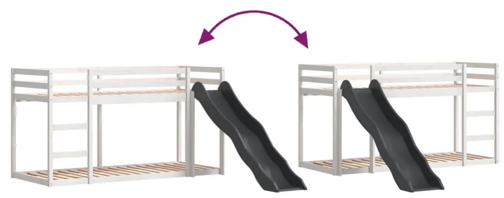 fehér tömör fenyő emeletes ágy csúszdával és létrával 90x200 cm