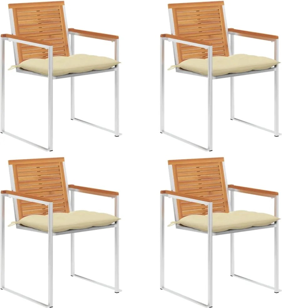 vidaXL 4 db tömör akácfa kerti szék párnákkal