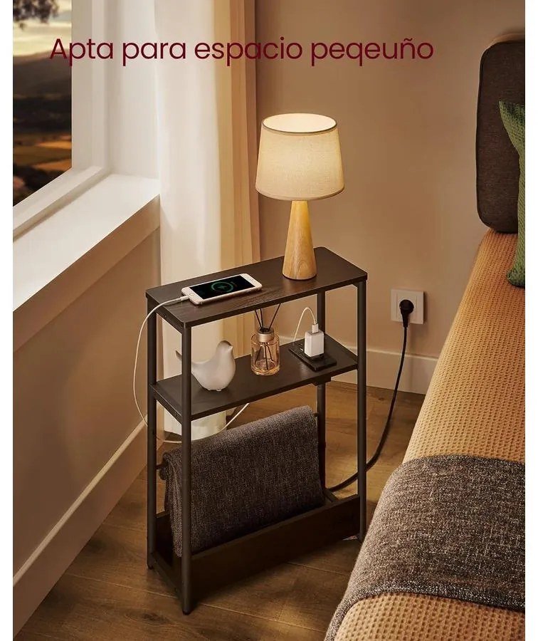 Keskeny oldal asztal töltő funkcióval 3 polcos, 18 x 45 x 58 cm tinta fekete