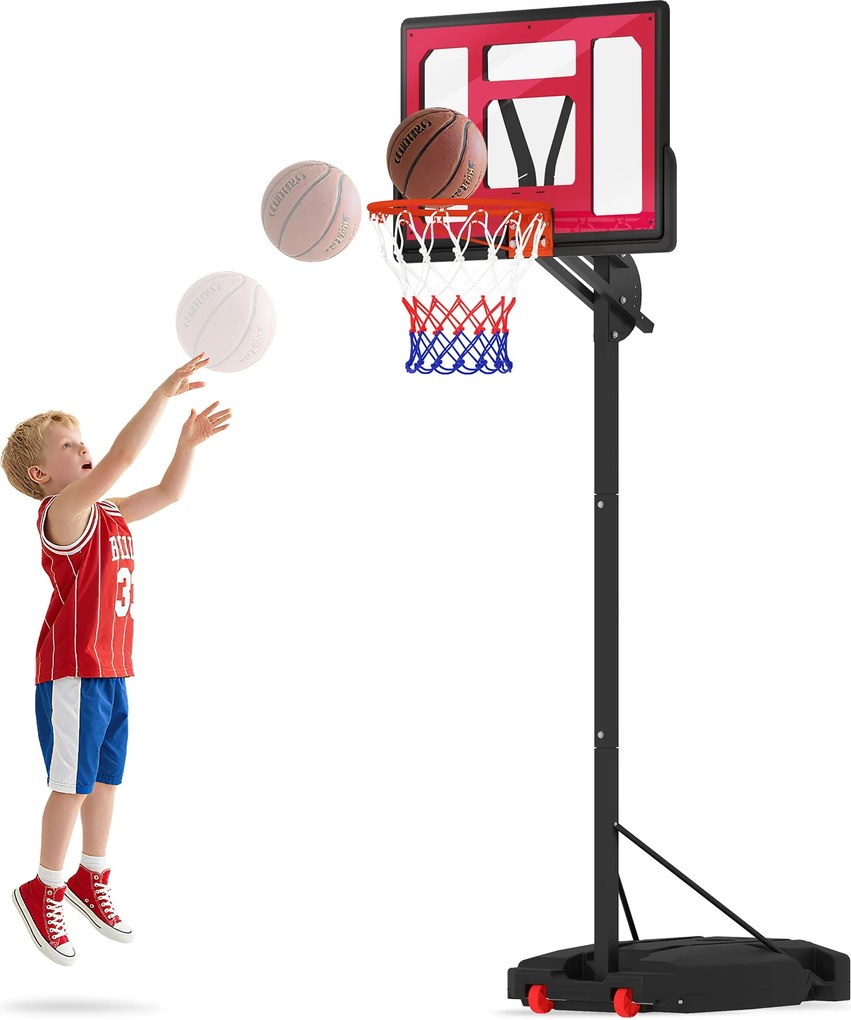 AIYAPLAY Kinti Gyerek Kosárlabda Gyűrű, Magasságban Állítható Kosárlabda Állvány 83x60cm Háttámla, Kerekek, Súlyzsák, Kinti Kosárlabda Rendszer 6 éves