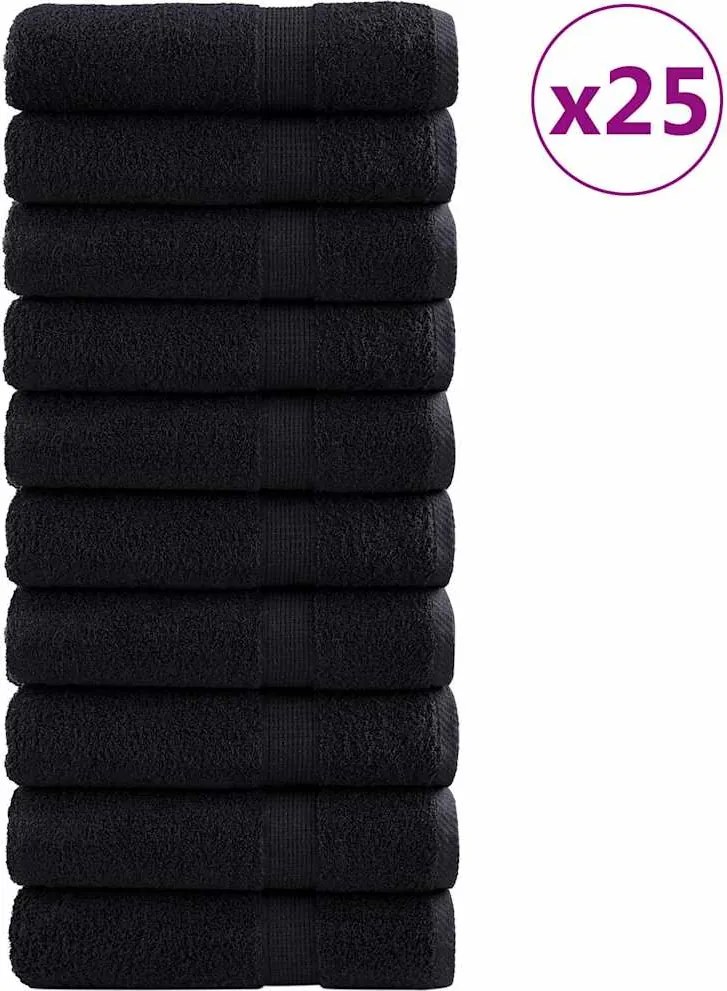 vidaXL Vendégtörölköző SOLUND 25 pcs Fekete 70 x 140 cm 550 gsm