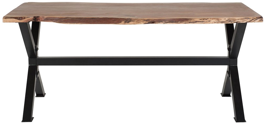 Rusztikus Fa Étkezőasztal Fekete Lábazattal 200 x 95 cm VALBO Beliani