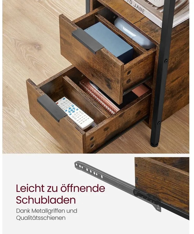 VASAGLE Oldalasztal, éjjeliszekrény beépített elosztóval barna és fekete színben