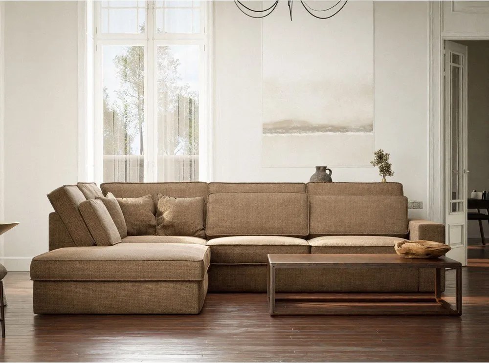 Világosbarna zsenília sarokkanapé (bal oldali-L alakú) Kirou – Maison de Rêve