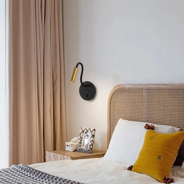 Brilagi -LED Rugalmas fali lámpa USB porttal MAYA LED/3W/230V fekete/arany