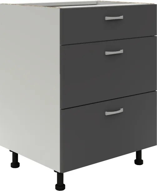 Benita 3 fiókos Alsó konyhaszekrény Antracit-Fehér 60x50x80 cm