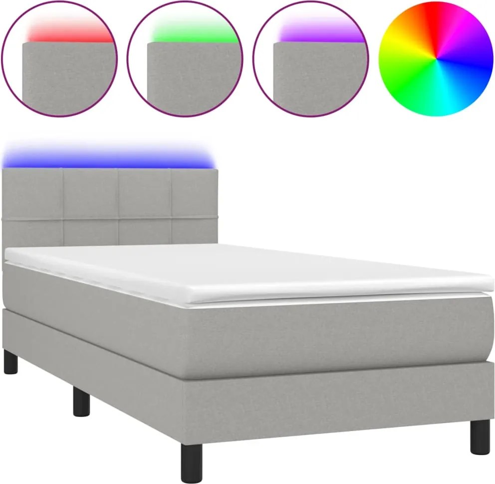 vidaXL világosszürke szövet rugós és LED-es ágy matraccal 90x200 cm