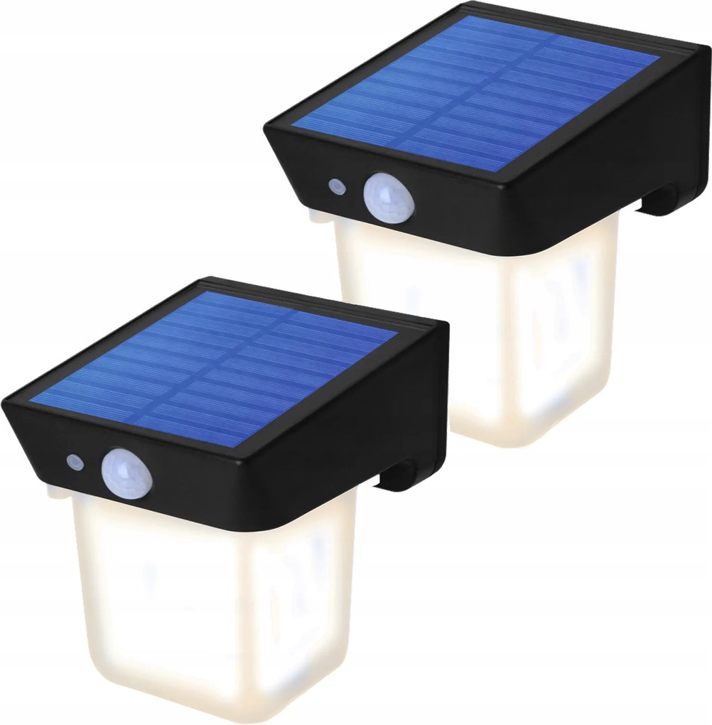 2x LED-es napelemes kerti homlokzati fali lámpa alkonyati mozgásérzékelő