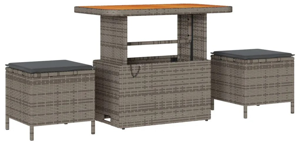 10 Darabos Kerti Sofa Készlet Párnákkal Szürke Poli Rattanból Akácos, 2-Fős Kerti Sofa Párnákkal Szürke Poli Rattanból, 3 Darabos Kerti Étkező Készlet Párnákkal Szürke Poli Rattanból Akácos