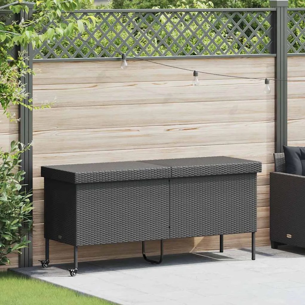 fekete polyrattan kerti tárolóláda kerekekkel 160x55x75 cm