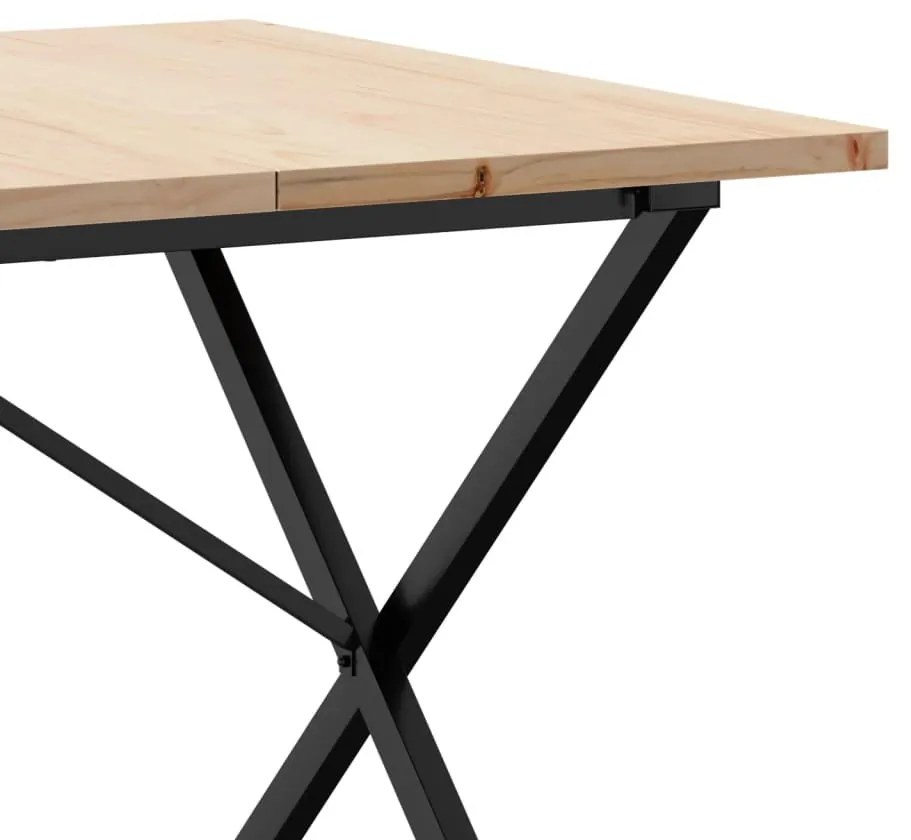 tömör fenyőfa és öntöttvas étkezőasztal X-vázzal 180x90x75,5 cm