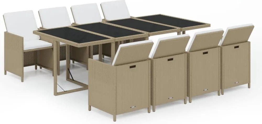 vidaXL 9 részes bézs polyrattan kerti étkezőgarnitúra párnákkal