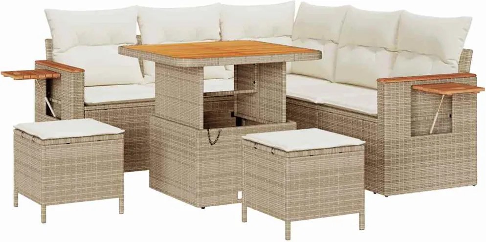 vidaXL Kerti Kanapé Szett párnával 9 pcs Beige és krém polirattan