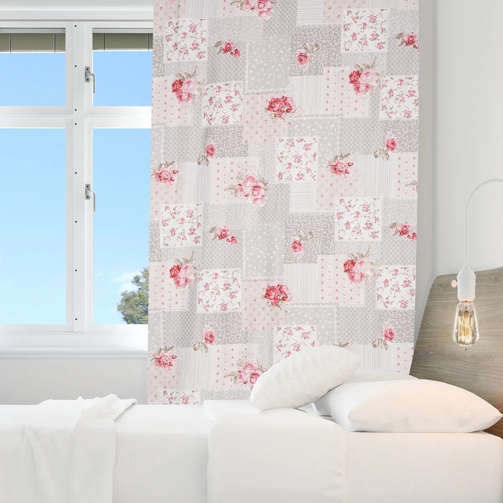 Patchwork függöny szürke, 140 x 250 cm