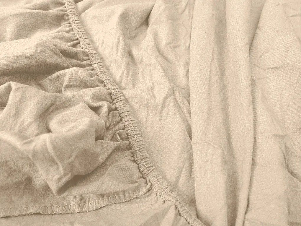 Krepp ágynemű készlet TAUPEXA világosbarna + Jersey gumis lepedő 180 x 200 cm világos bézs, franciaágy