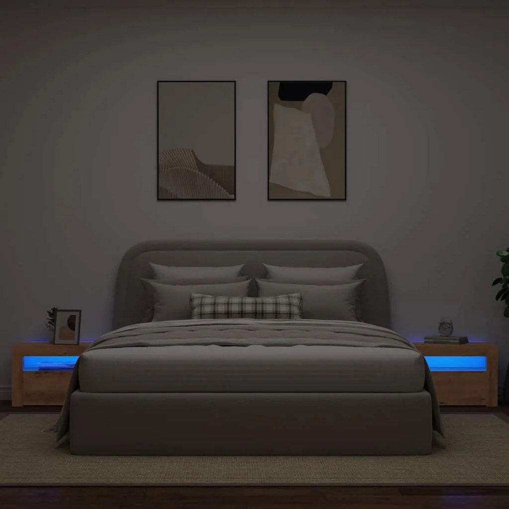 2 db kézműves tölgy színű éjjeliszekrény LED-del 60 x 35 x 40cm