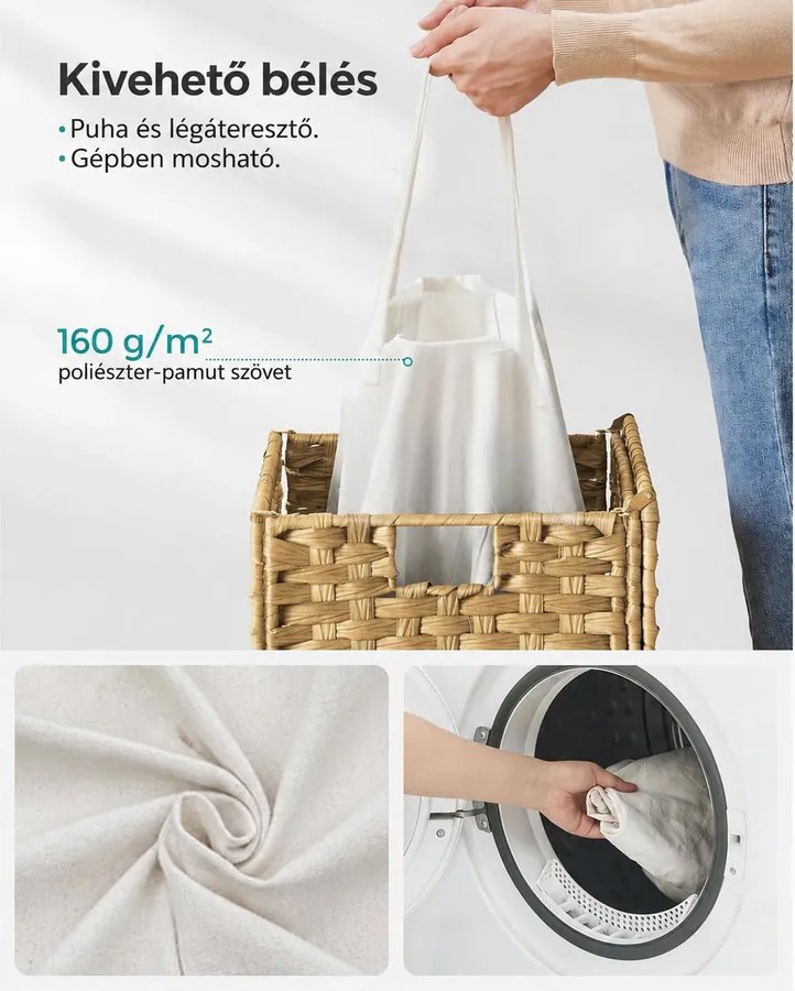 Szennyestartó, 90 literes, szintetikus rattan ruháskosár natúr