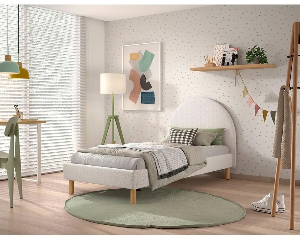 Fehér kárpitozott egyszemélyes ágy ágyráccsal 90x200 cm MOON – Vipack