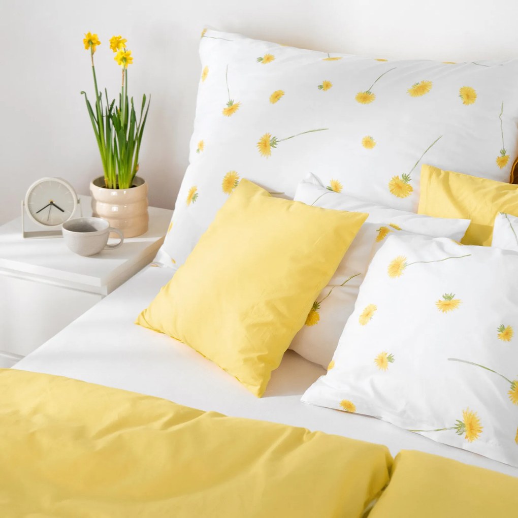 Goldea pamut ágyneműhuzat duo - pitypangok, sárga hátoldal 140 x 200 és 70 x 90 cm