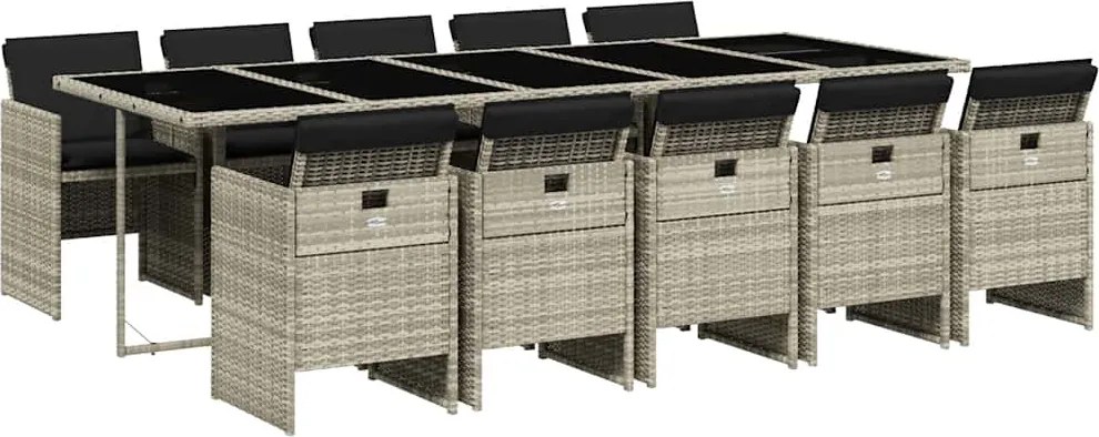 vidaXL 11 részes világosszürke polyrattan kerti ülőgarnitúra párnákkal