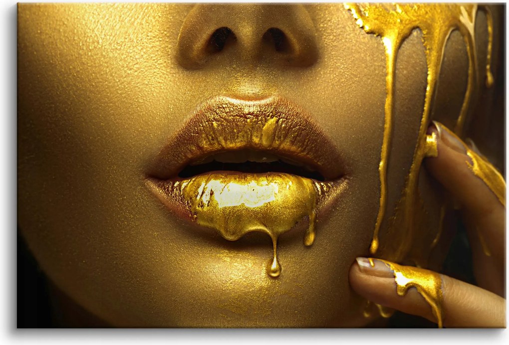Elegáns Vászonkép Arany-fekete Női Ajkak Belső Glamour modern 60x90