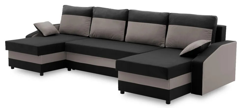 Sparta sarokkanapé, 1 ágyneműtartóval, szövet anyag, univerzális oldal, bonell töltet, fekete - szürke