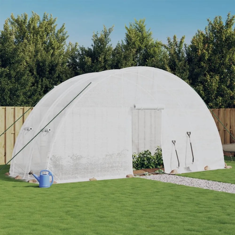 fehér acélvázas melegház 12 m² 6 x 2 x 2,85 m