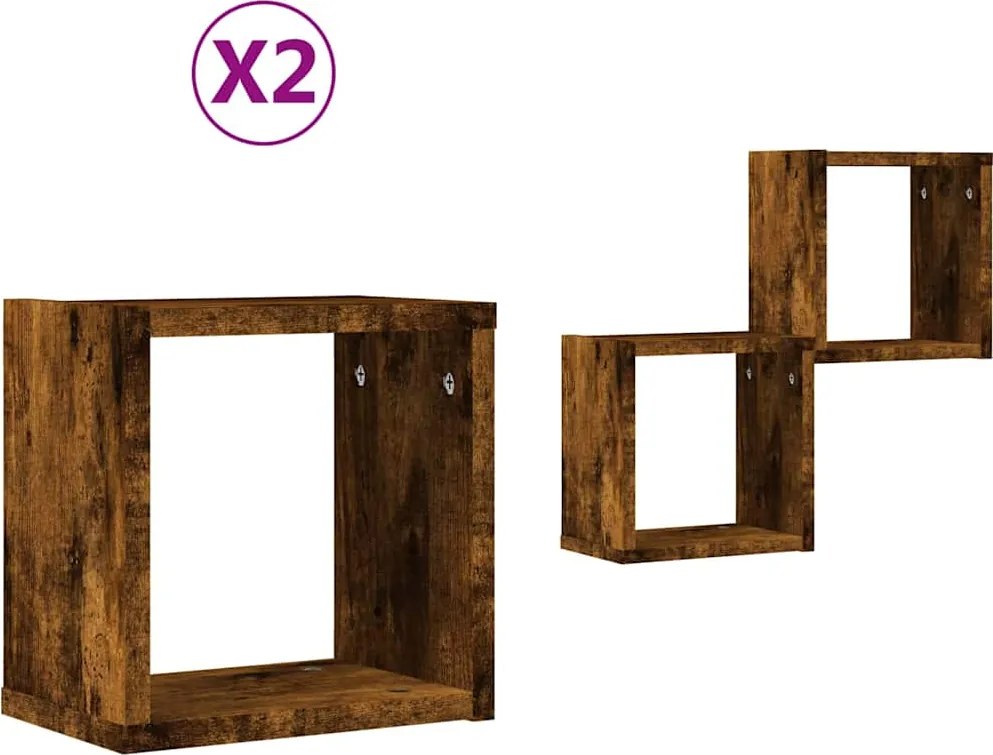 vidaXL Falpolcok polcokkal 2 pcs Füstölt tölgy 26 x 15 x 26 cm Faanyag