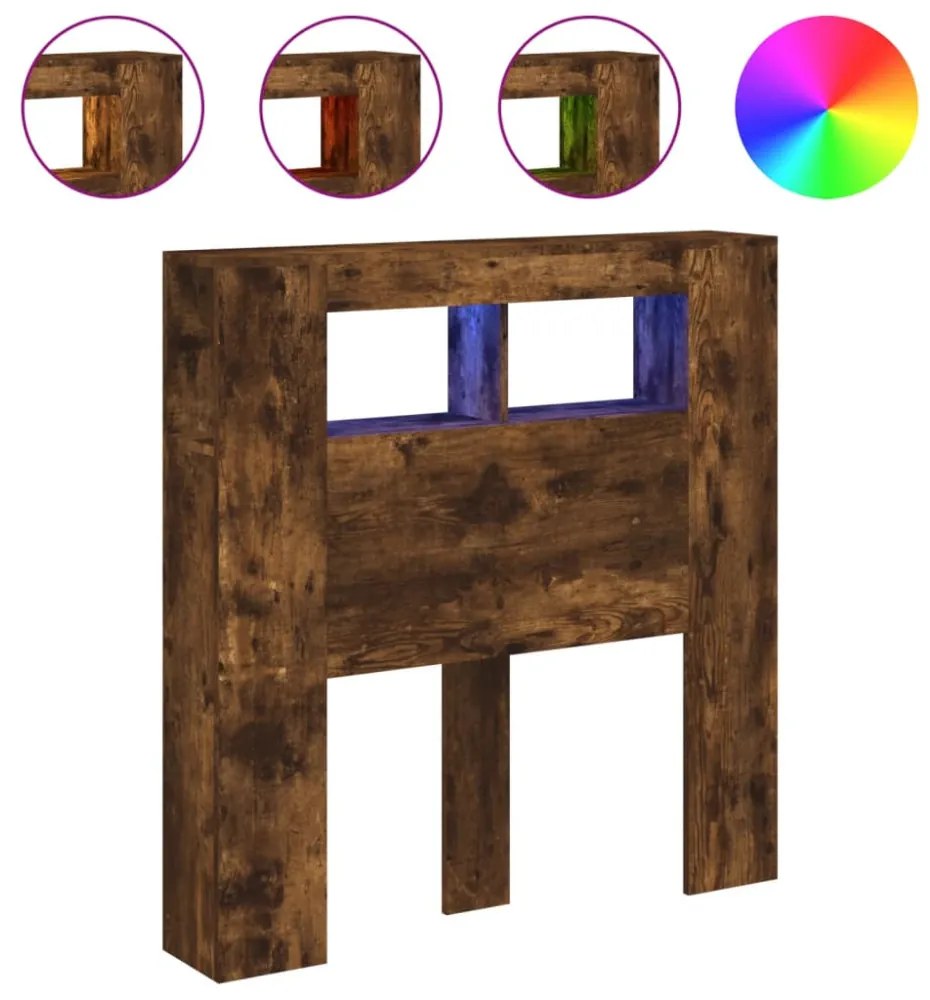 sonoma tölgy színű szerelt fa LED-es fejtámla 100x18,5x103,5 cm