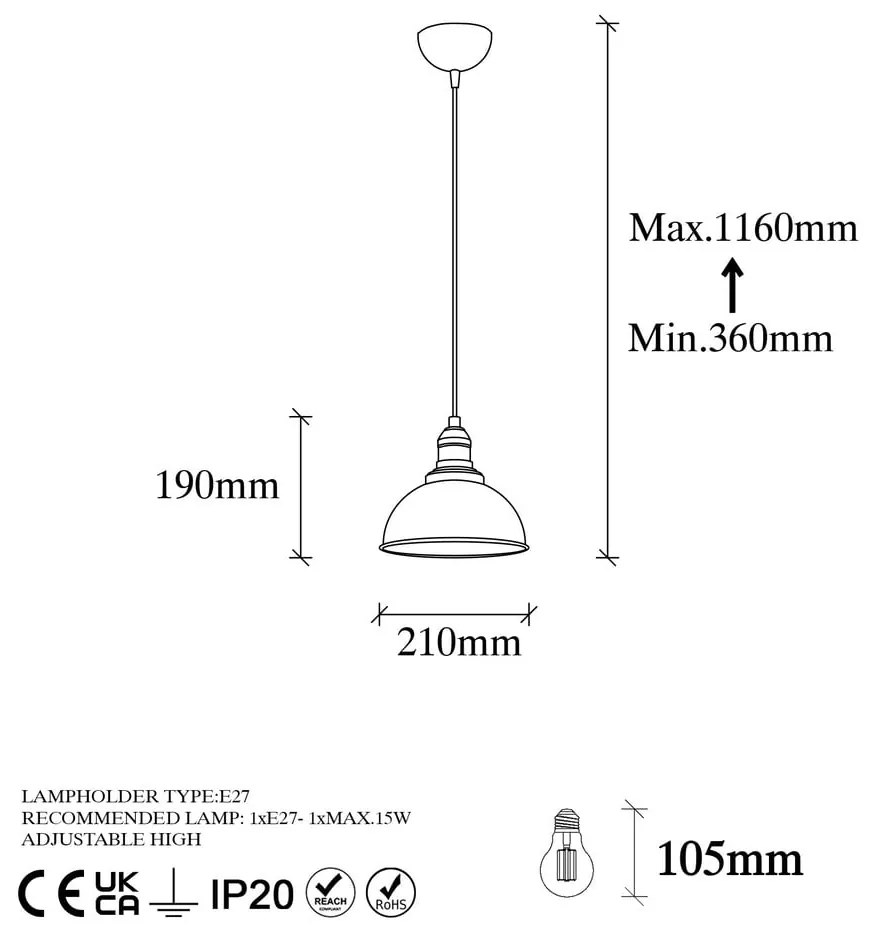 Bronzszínű függőlámpa fém búrával ø 21 cm Varzan – Opviq lights