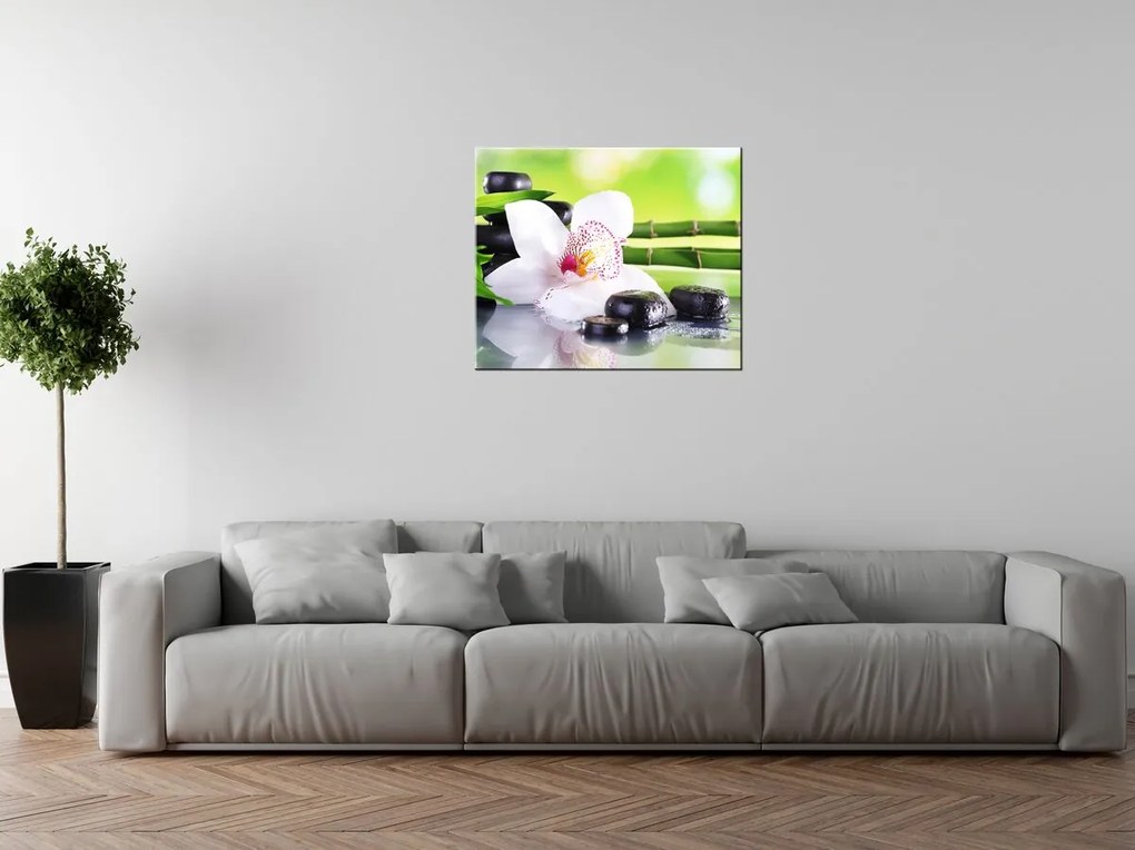 Gario Vászonkép Fehér orchidea és kövek Méret: 100 x 70 cm