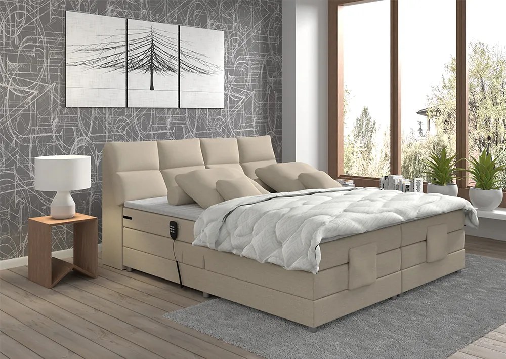 Elektromos állítható ágy, boxspring, bézs, 160x200, GERONA NEW