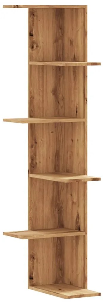 kézműves tölgy szerelt fa fali sarokpolc 36,5 x 36,5 x 140 cm