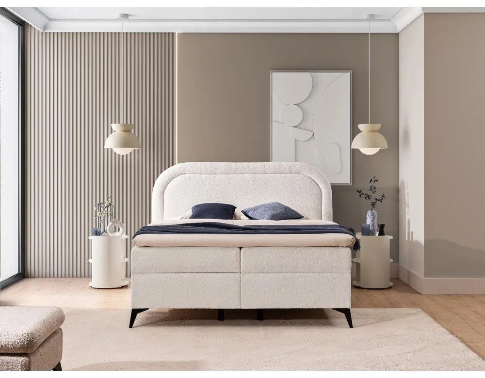 Fehér ágyneműtartós boxspring ágy 180x200 cm Ornes – Ropez