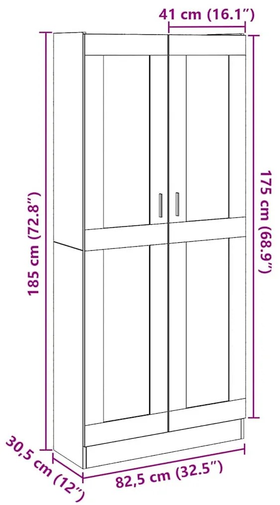 antik fa színű szerelt fa magasszekrény 82,5 x 30,5 x 185 cm