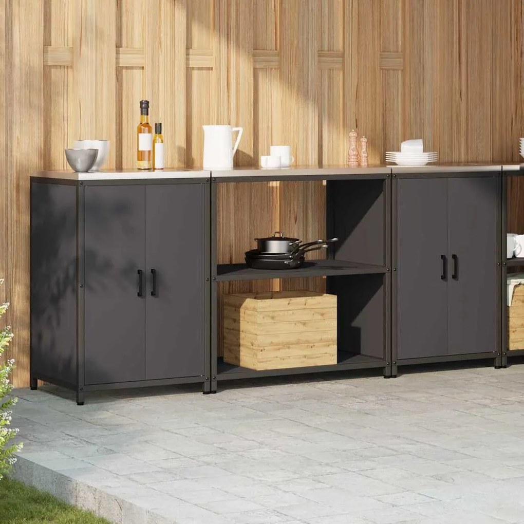 Konyhai Tároló Készlet polcokkal 3 pcs Fekete 210 x 50 x 92 cm