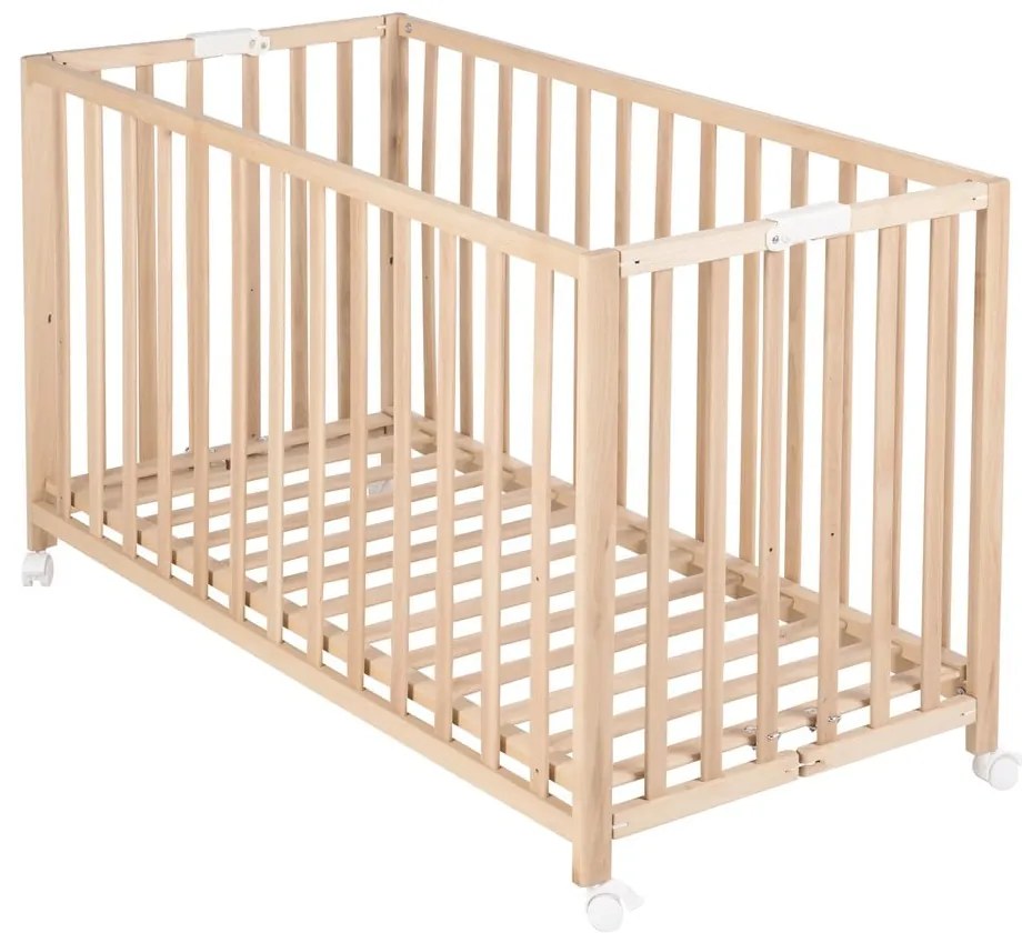 Natúr színű összecsukható gurulós babaágy 60x120 cm Fold up – Roba