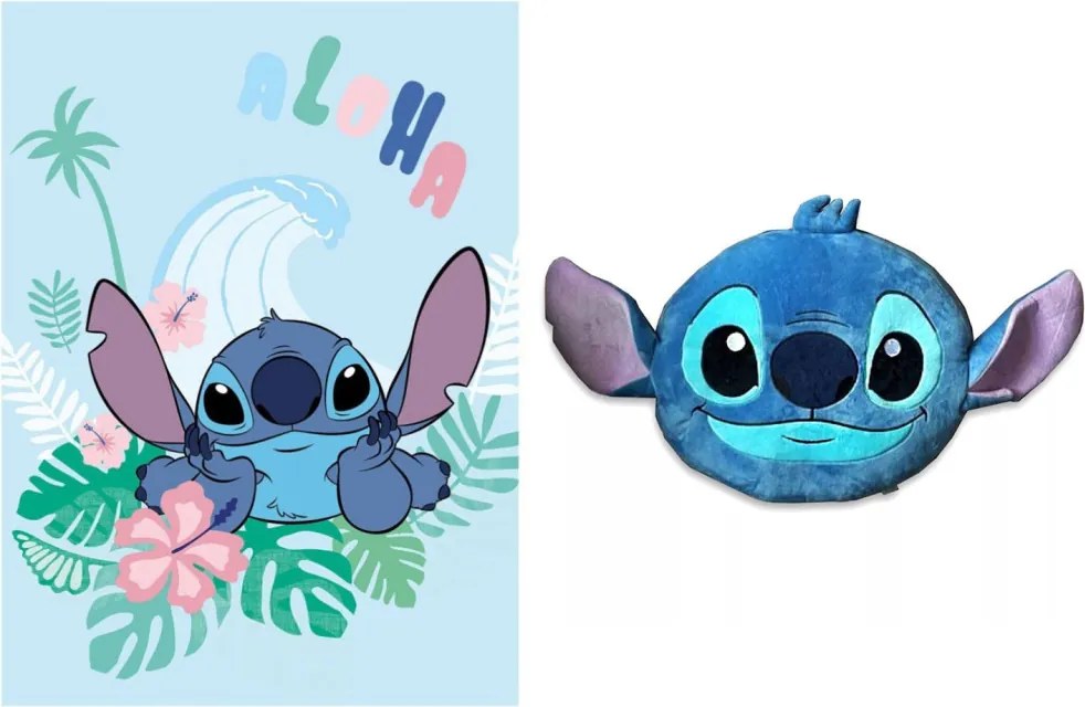 Disney Lilo és Stitch, A csillagkutya Aloha Smile coral fleece takaró és forma párna szett