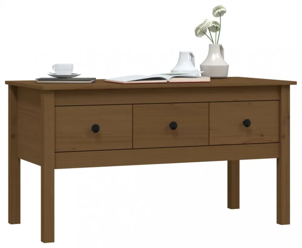 vidaXL mézbarna tömör fenyőfa dohányzóasztal 102 x 49 x 55 cm