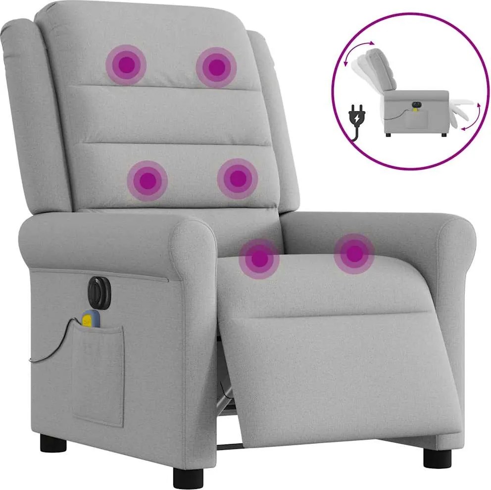 vidaXL felhőszürke szövet dönthető elektromos masszázsfotel